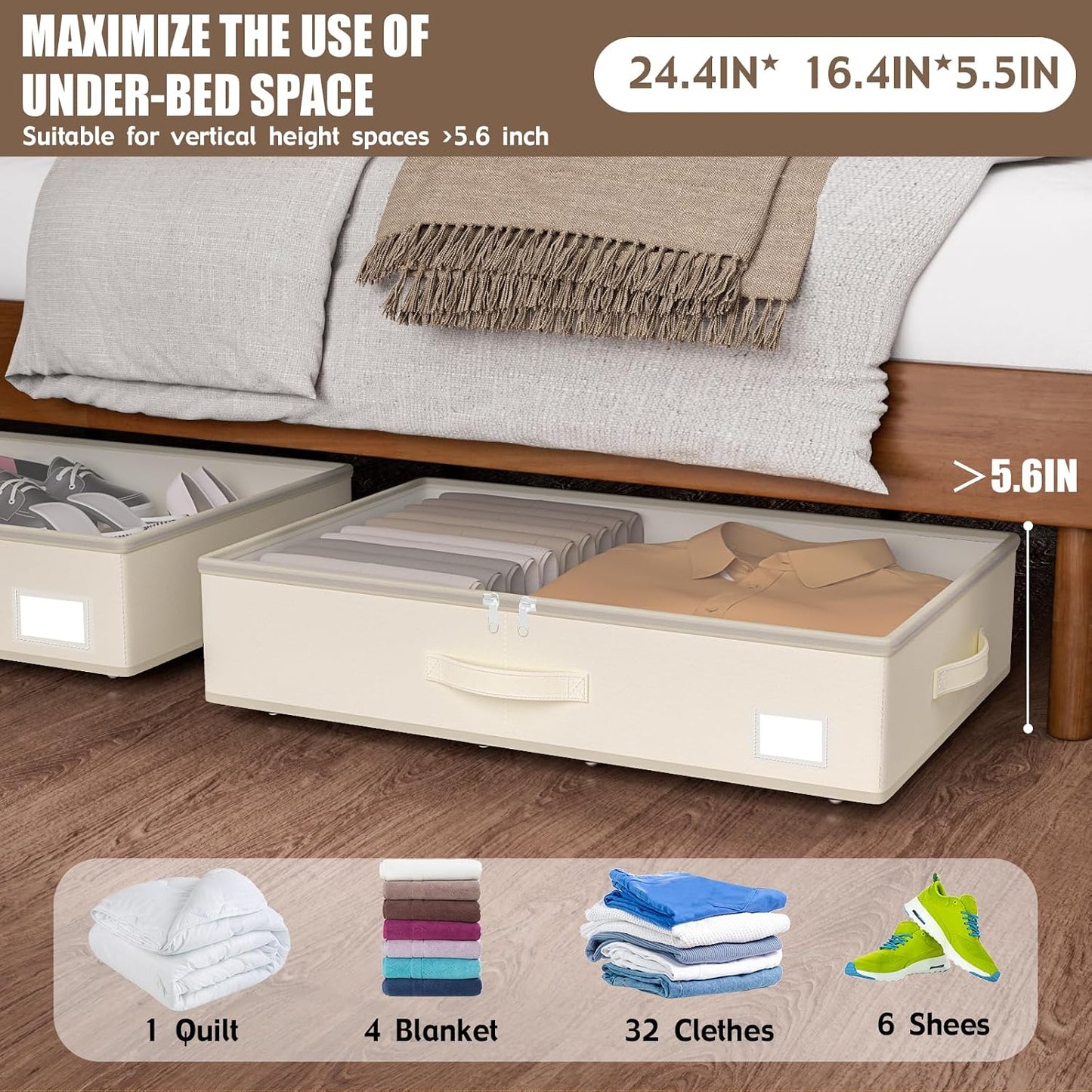 EE-RoomWorld Under Bed Storage with Wheels, No Assemble Required 5.5 inches height grey under bed storage bins,Low Profile Rolling Underbed Shoe Storage containers，dorm underbed storage drawers