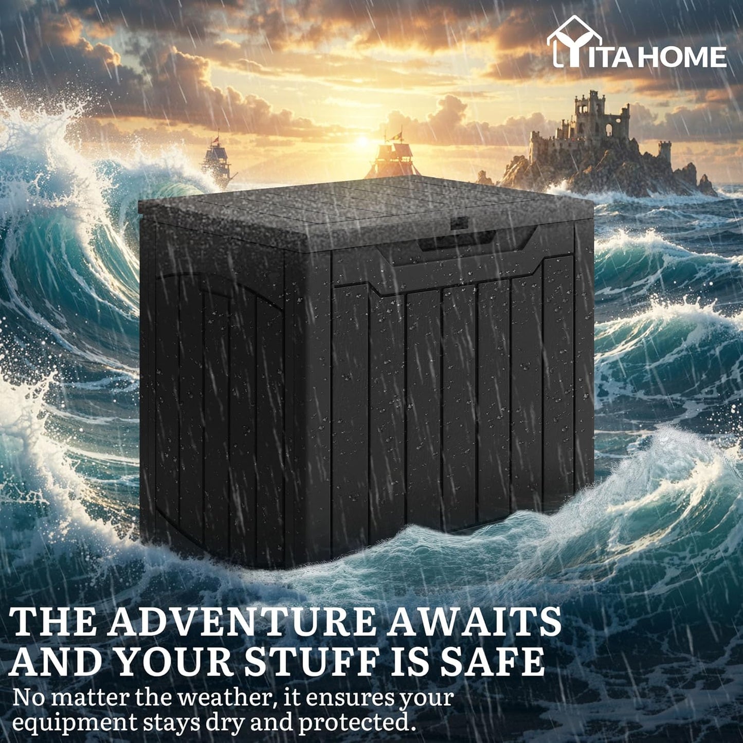 YITAHOME 134 Gallon Large Deck Box | Waterproof Resin Outdoor Storage Box with Lock, Doubles as 2-Person Bench Seating for Patio Furniture Cushions,Garden Tools &