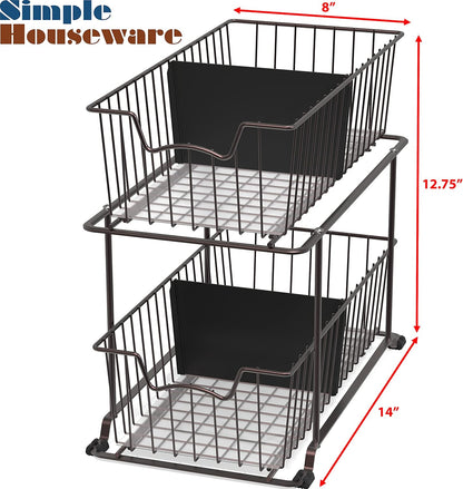 SimpleHouseware 2 Tier Cabinet Wire Basket Drawer Organizer, Brown