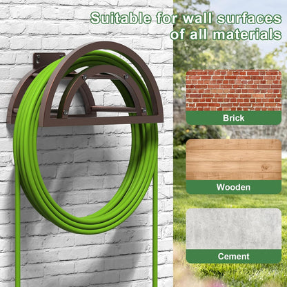 OLV Hose Holder Wall Mount, Outdoor Water Hose Holder Holds 125-ft Hose, Heavy Duty Metal Detachable Hose Hanger Reel Storage Organizer, Hose Rack for Outside Garden Lawn Yard Farm, Black