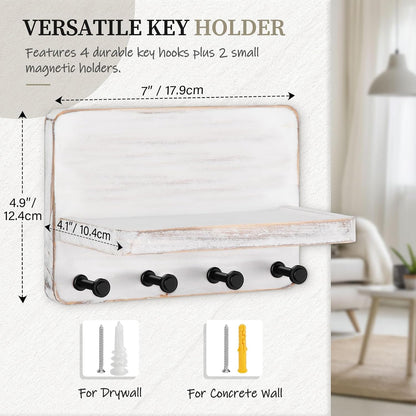 Nekon Key Holder for Wall with Shelf, Pine Wooden Key Hanger Wall Mounted, Farmhouse Wall Organizer for Home Entryway & Apartment (Standard, Wood)