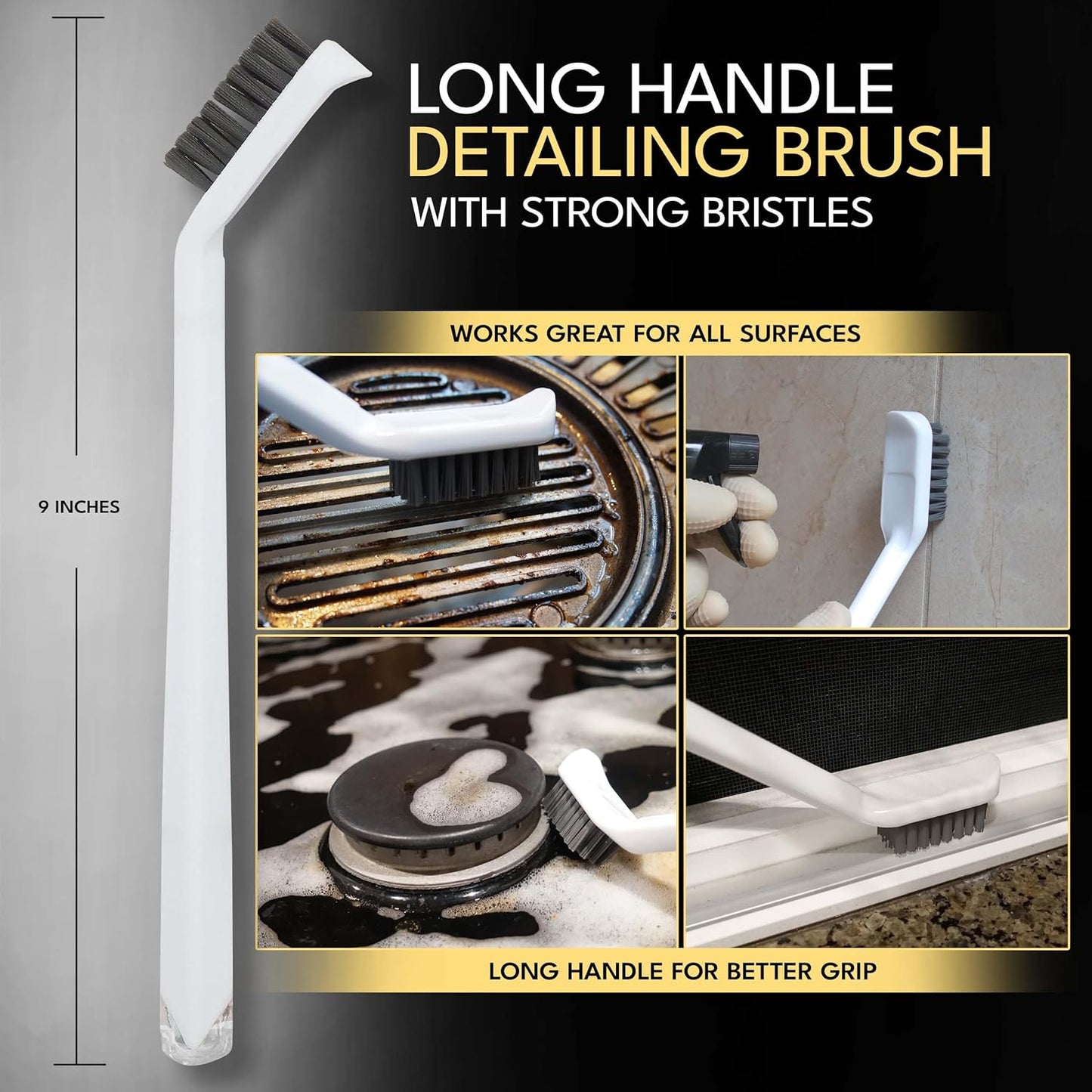 Small Cleaning Brush Set 3pcs—Crevice Brushes for Cleaning—Scrub Brushes Set with Silicone Tipped Scrub Brush—Stiff Handle Miniature Cleaning Brush for Kitchen Uensils, Tight Spaces, Tub, Shower
