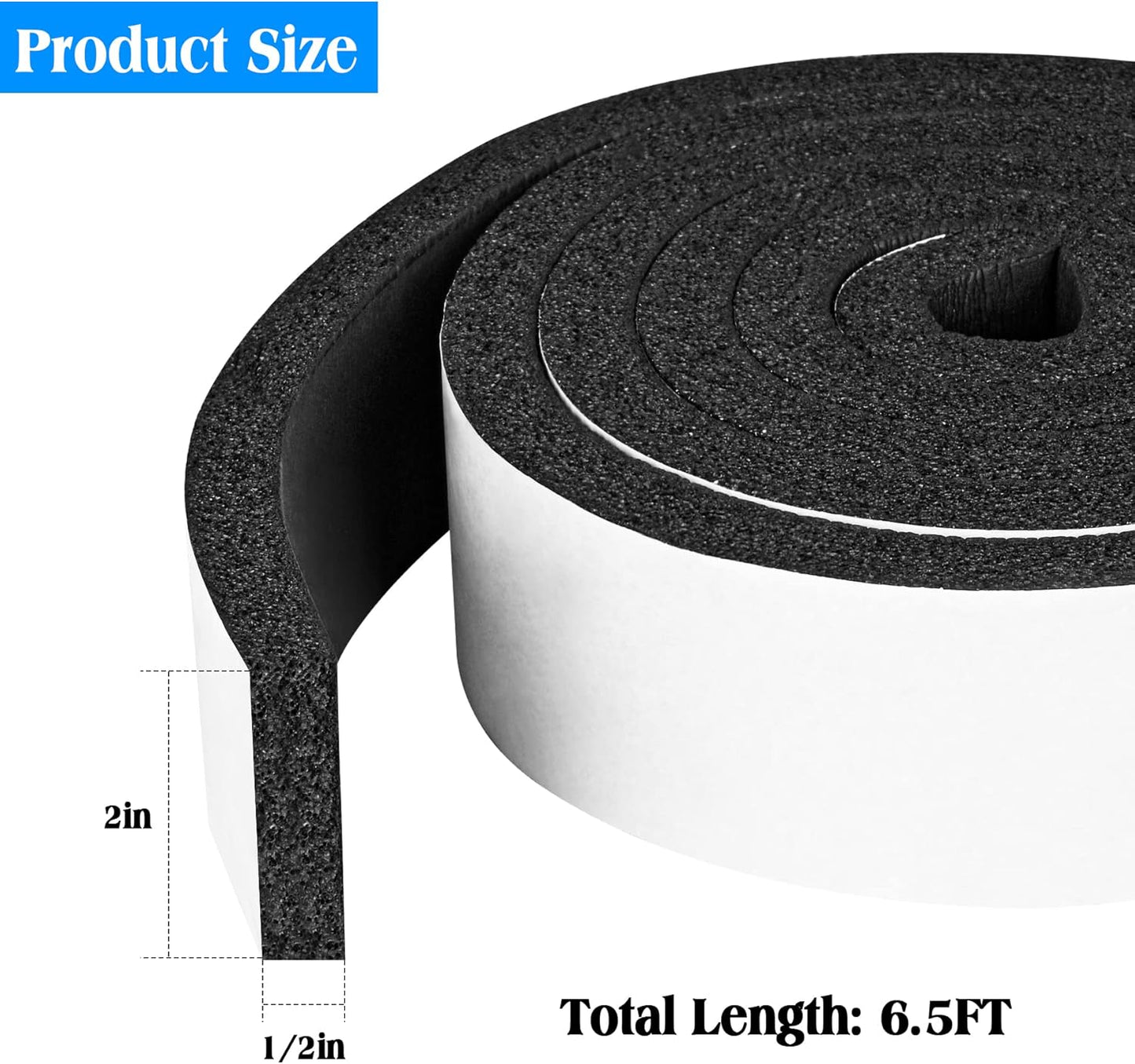 Foam Strips with Adhesive, 1 Inch Wide X 1 Inch Thick, Neoprene Weather Stripping High Density Closed Cell Foam Tape Seal for Doors and Windows Insulation, Total 13 Feet Long(6.5ft x 2 Rolls)
