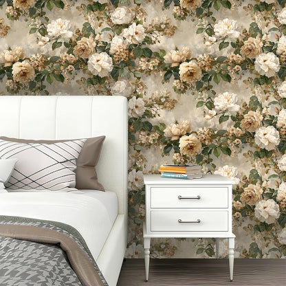 Peel and Stick Wallpaper, Soft Wildflower Botanical Contact Paper, PVC Vinyl Removable Wall Covering, Waterproof Easy-Clean, No Residue Renter Friendly, Neutral Decor, 39.4x17.3 in (Flowers2)