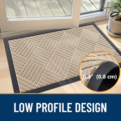 OLANLY Front Door Mat Outside Entrance 29.5x17, Absorbent, Heavy Duty Sturdy Natural Rubber Doormat Indoor Outdoor, Stain and Fade Resistant, Non-Slip Low Profile Floor Mat for Entryway, Grey Diamond