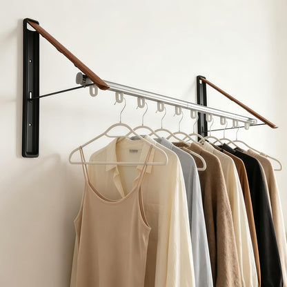 Retractable Wall Mounted Drying Rack,with 2 Racks + Rod, Retractable Fold Mounted Clothes Hanger Rack for Laundry Room, Closet & Balcony