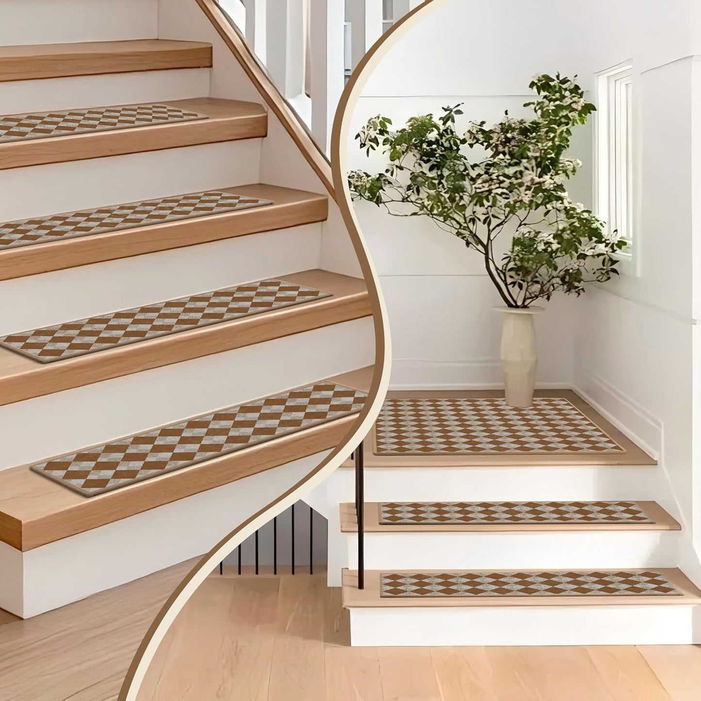 Non-Slip Carpet Stair Treads 15PCS, 8"x30" Peel and Stick Stair Runner for Wooden Steps Indoor, Washable Reusable Adhesive Backing, Pet-Friendly Safety Mats for Kids, Elders, Dogs