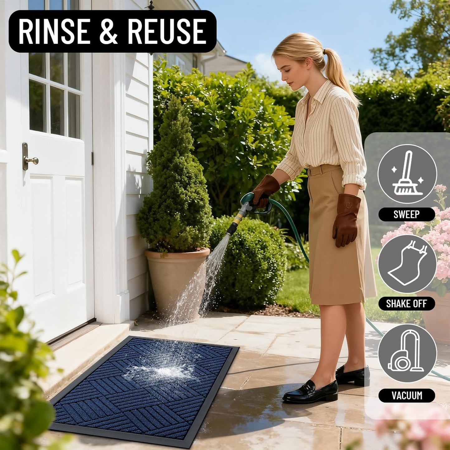 OLANLY Front Door Mat Outside Entrance 29.5x17, Absorbent, Heavy Duty Sturdy Natural Rubber Doormat Indoor Outdoor, Stain and Fade Resistant, Non-Slip Low Profile Floor Mat for Entryway, Grey Diamond