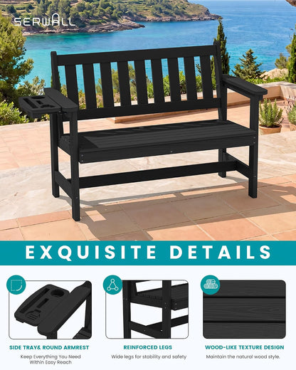 SERWALL HDPE Outdoor Storage Bench, Deck Box with Waterproof Storage Bags | All-Weather Benches | 57 Gallon Dual-Use Seat | Organizer Deck Boxes for Patio, Garden Tools & Pool | Dark Black