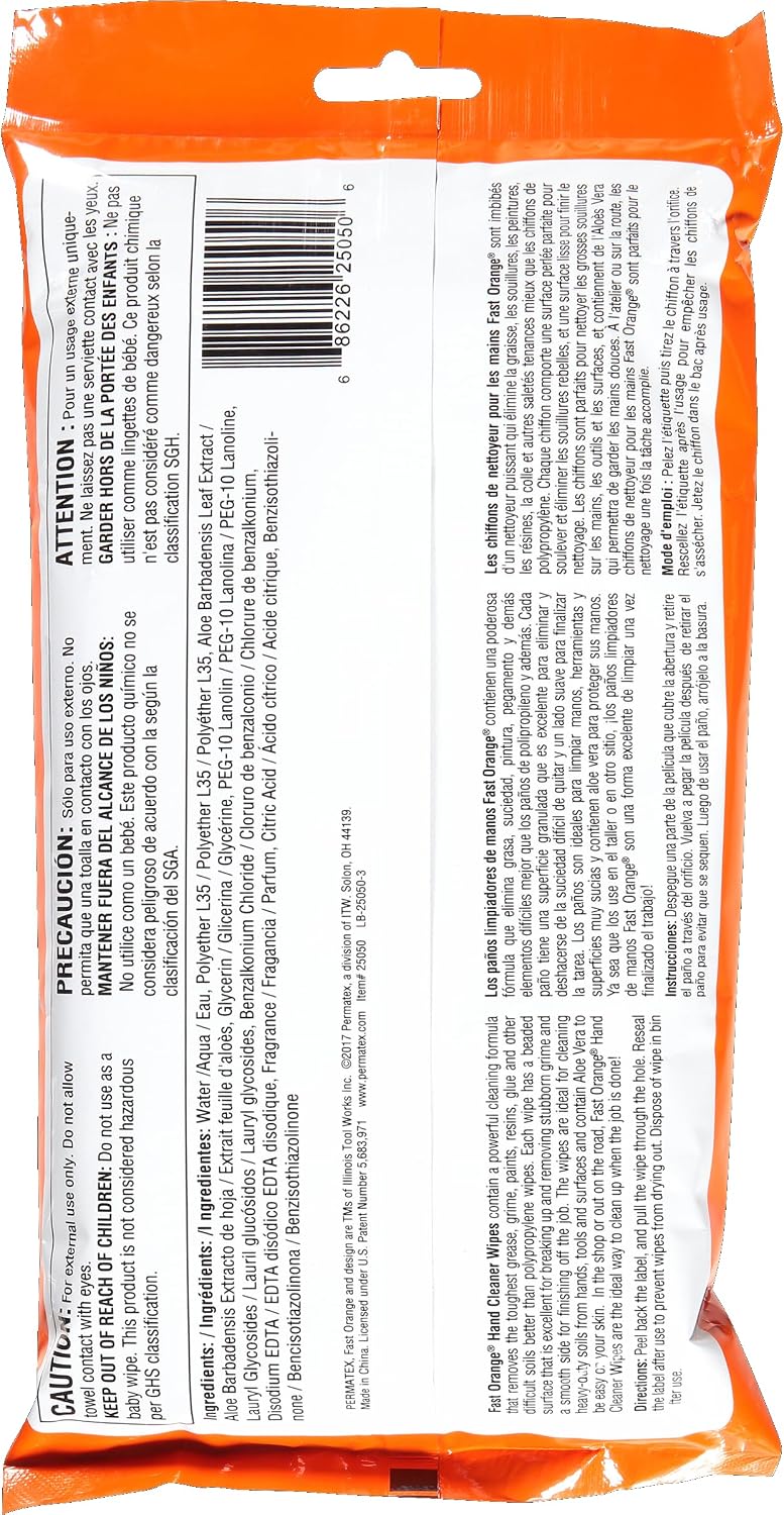 Fast Orange Heavy Duty Scrubbing Towels Removes Tough Grease, Grime, Paint, Resins, Glue and More, for Hands, Tools and Surfaces Without Sticky Residue, 72 ct