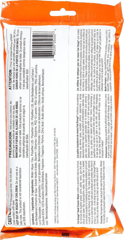 Fast Orange Heavy Duty Scrubbing Towels Removes Tough Grease, Grime, Paint, Resins, Glue and More, for Hands, Tools and Surfaces Without Sticky Residue, 72 ct