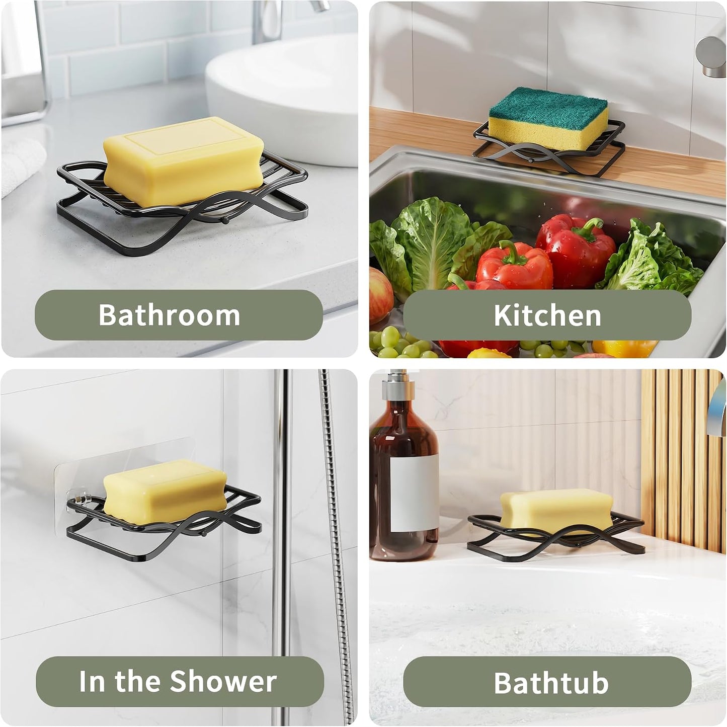 KEGII Self Draining Bar Soap Dish Holder for Shower | Self Adhesive & Free Standing, Stainless Steel, Sponge Holder, For Bathroom, Bathtub, Kitchen Sink