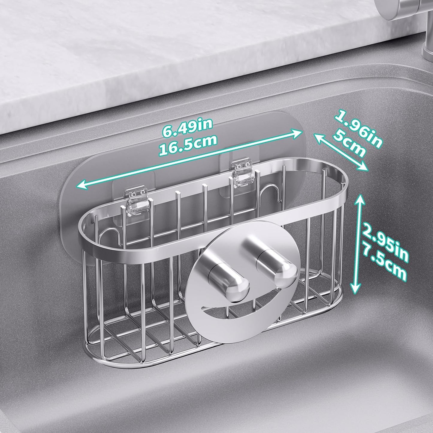 HapiRm Multifunctional Sponge Holder with Unique M-Shaped, 2 Installation Methods Kitchen Sink Caddy Organizer, Rustproof Stainless Steel Kitchen Organizers and Storage Essentials - Black