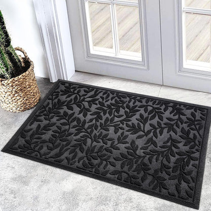 Bulijojo Sturdy Front Entrance Doormats,Durable Heavy Duty Welcome Mat,Thick Absorbent Natural Rubber Non Slip Mat,Easy Clean Entryway Mat 17x30 Inch Leaves Green