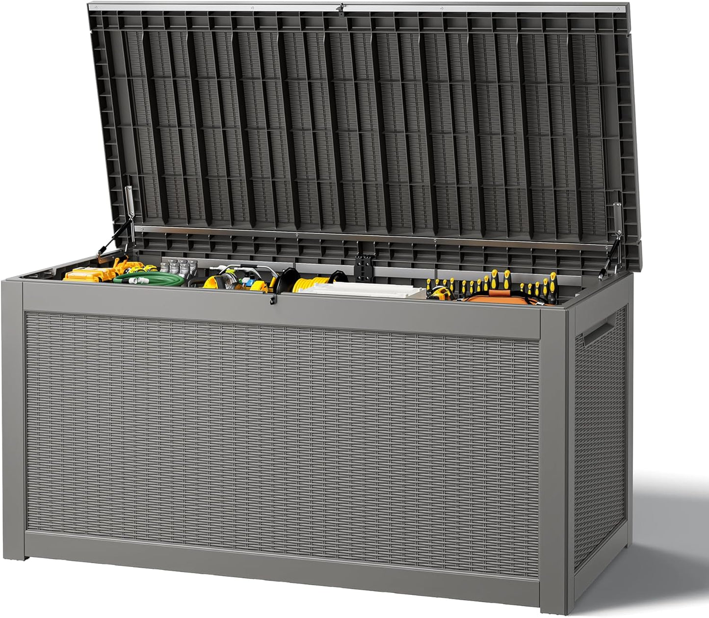 Outdoor Storage Box, Resin Deck Boxes Indoor and outdoor, Waterproof Storage Box Lockable Lid (Black, 85 Gallon)