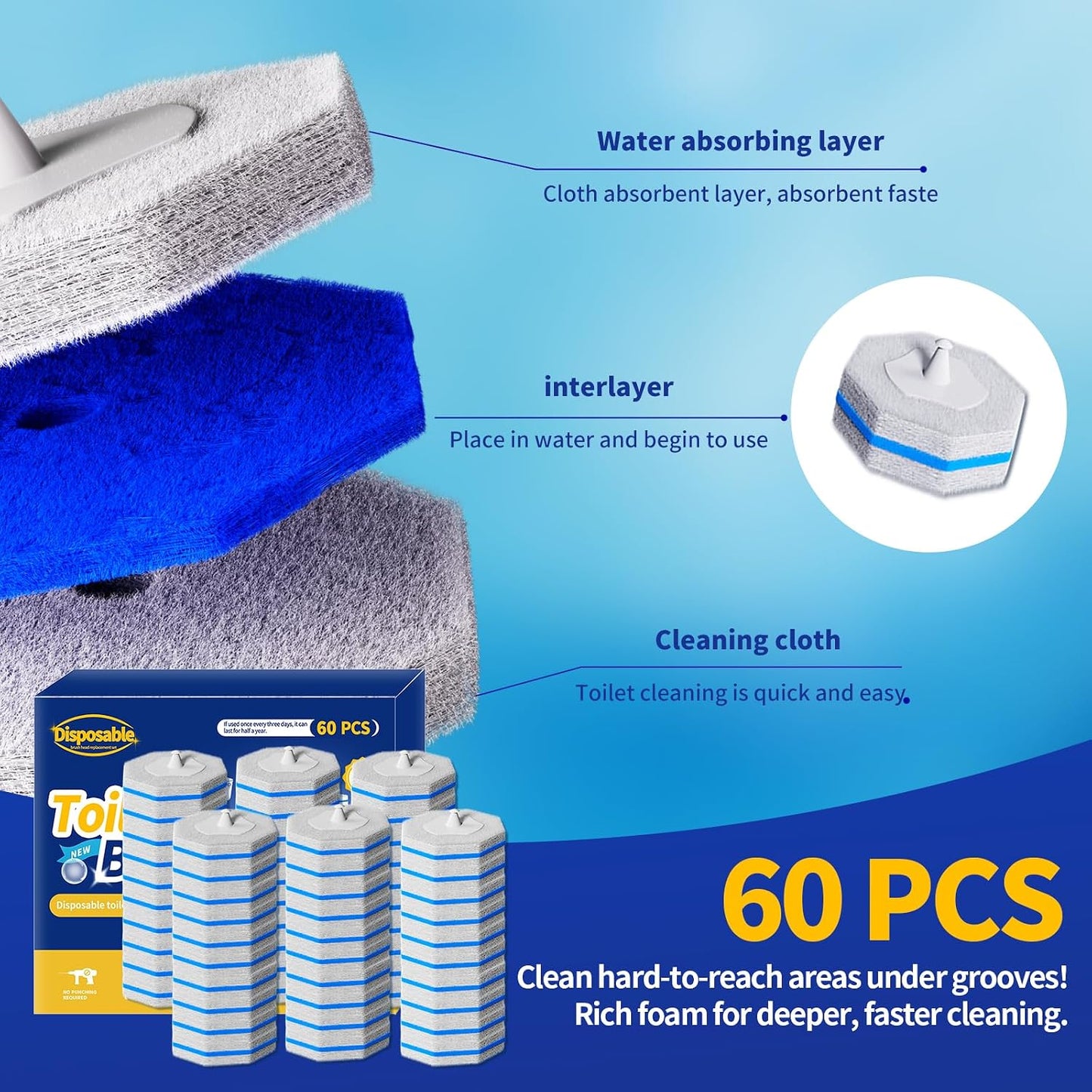 Disposable Toilet Brush - Toilet Bowl Cleaner, Toilet Cleaning Supplies, Toilet Brush with Holder, Toilet Bowl Cleaner Wands，40 Refills for Toilet Cleaning and Hygienic Bathroom Maintenance