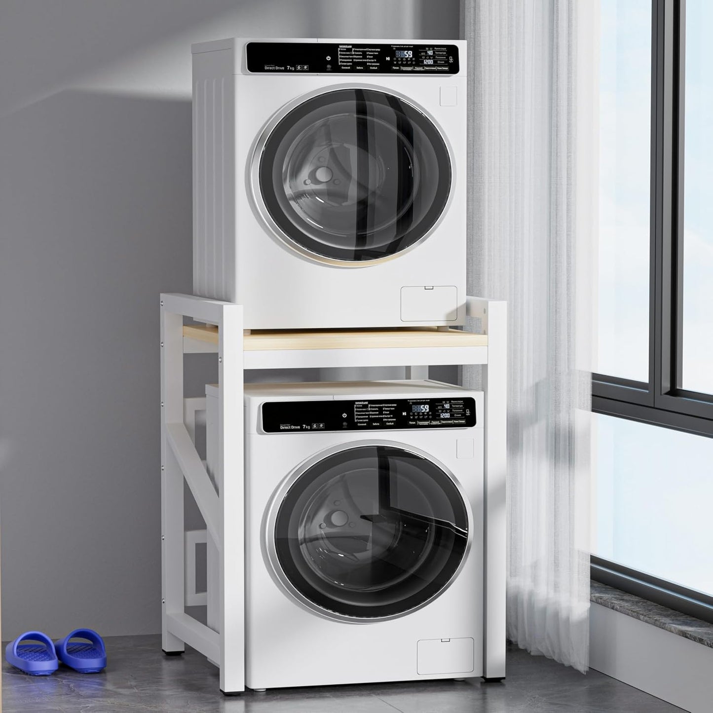 Over The Washer and Dryer Storage Shelf, Widen & 3 Height Adjustable Stacking Rack, Space Saver Washer Dryer Stacking Kit, Thicker Metal Washer Shelf for within 29.5" width (Black, 29.5 Inch)