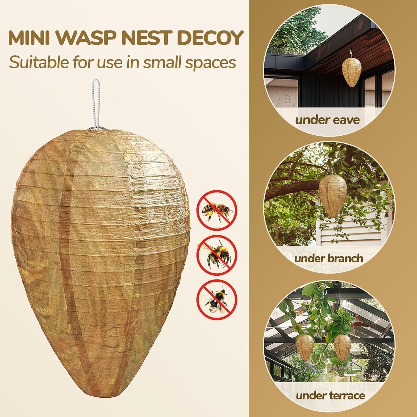 DECYOOL 4 Pack Paper Wasp Nest Decoy Hanging Fake Wasp Nest for Wasps Hornets Yellow Jackets