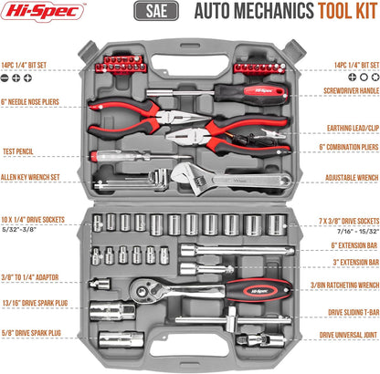 Hi-Spec 73pc Home and Garage Tool Kit Set. Essential Household and Auto Repair Tools. Includes Pliers, Sockets, Wrenches and a Hex Key Set in a Toolbox Carry Case