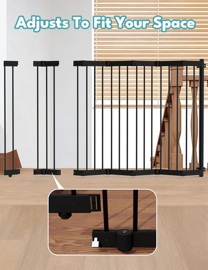 No Pawblems Retractable Safety Gate, Metal Adjustable Dog Gate for Doorways, Stairs & Hallways, Expands to 38" Wide, Auto Retract Design, No Bottom Bar, Black
