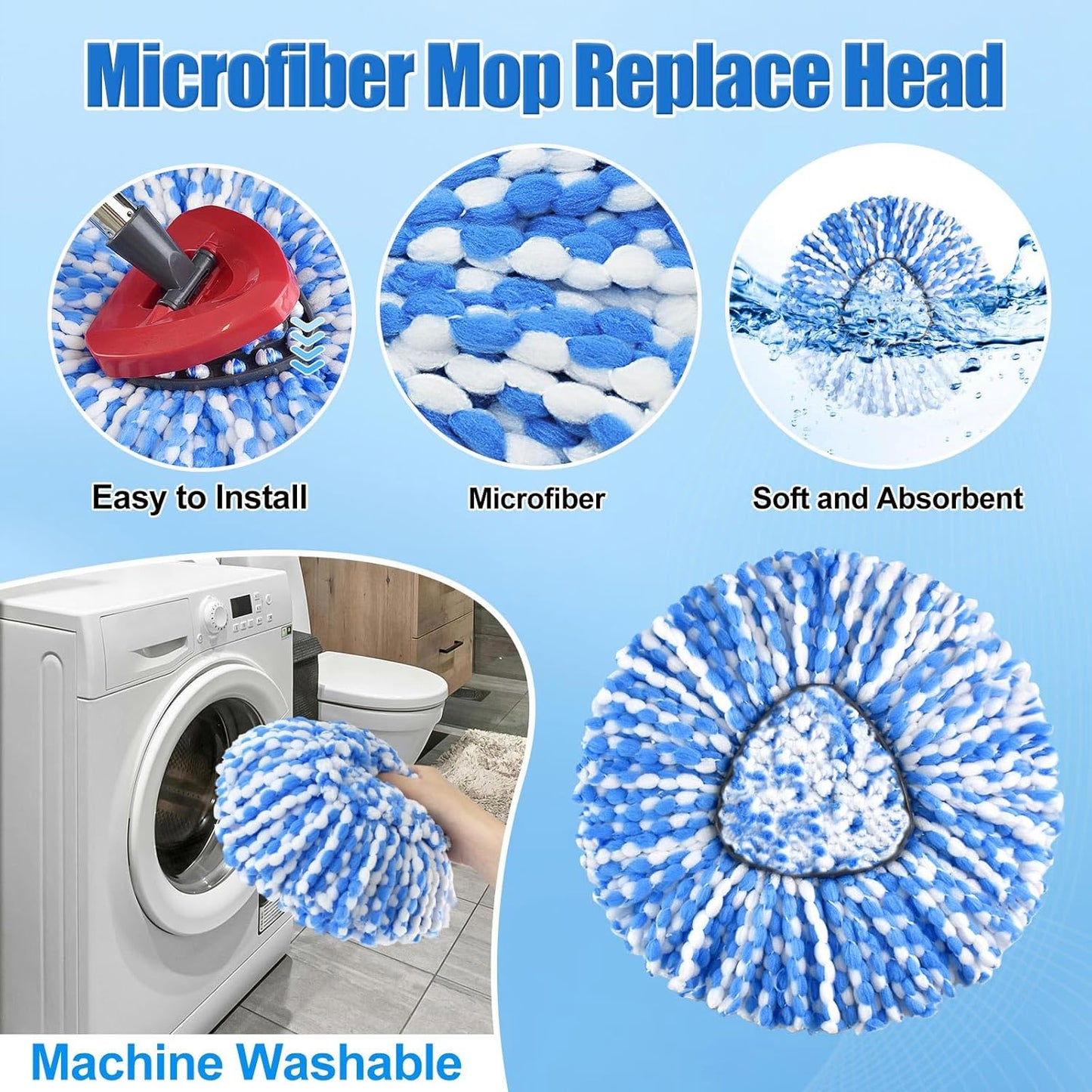 Mop Heads Replacements,Mop Handle,Scrub Brush,Base for Ocedar Rinseclean 2 Tank,Include 2 Microfiber Mops Replace Head,30-58" Adjustable Mop Stick,1 Scrubber Head,1 Spin Base,Bucket not Included