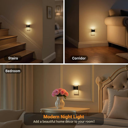 JandCase Motion Sensor Night Light, 2 Pack Motion Activated Night-Lights, 3000K Warm White LED Night Lights Plug into Wall, 30/60LM Adjustable Brightness, for Kids Adults Bathroom Bedroom