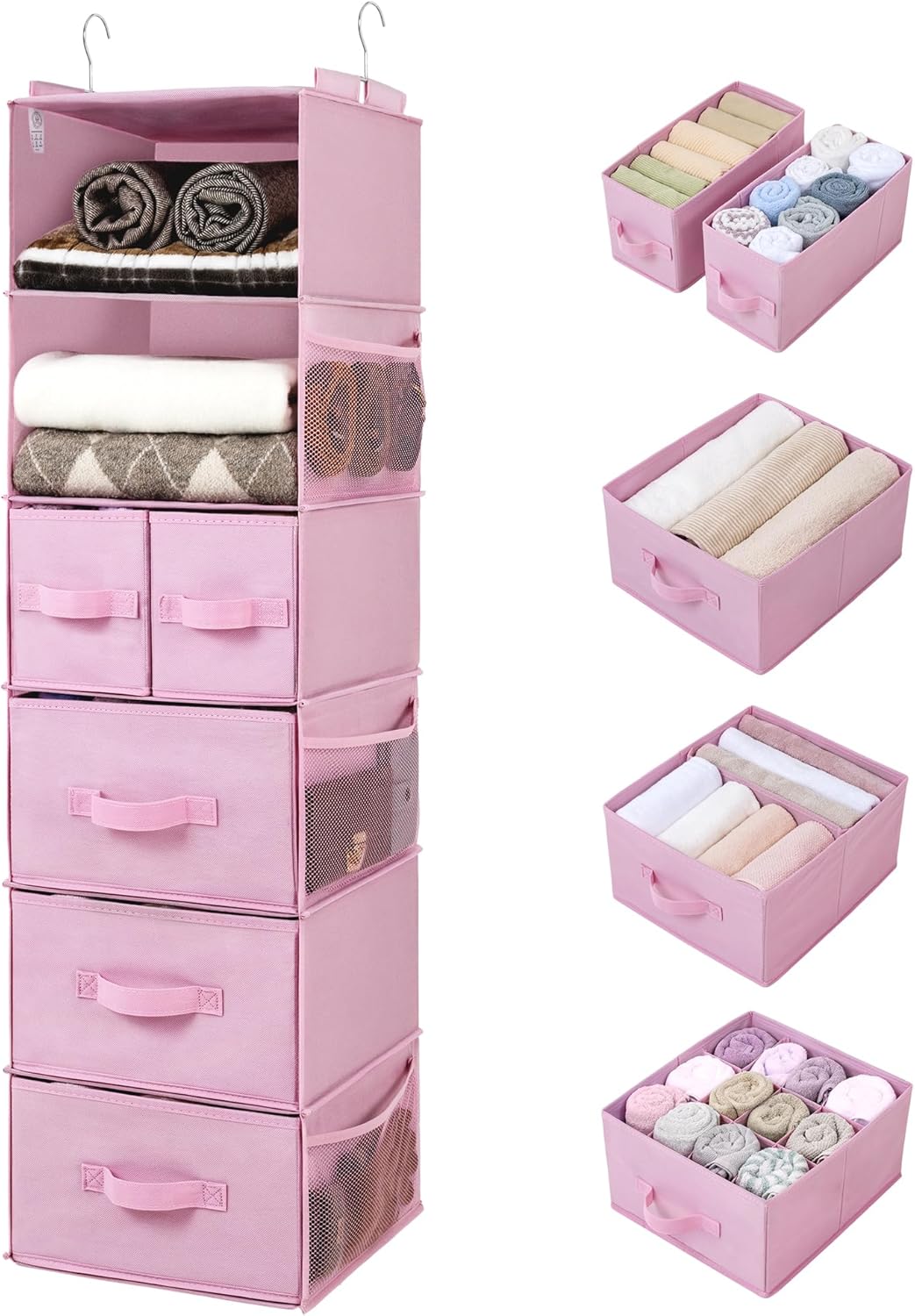 GRANNY SAYS Hanging Closet Organizer 6 Shelves, Closet Organizers and Storage with 5 Drawers, 6 Side Pockets Closet Hanging Organizer, Hanging Storage Organizer for Closet, Baby Clothes, Gray