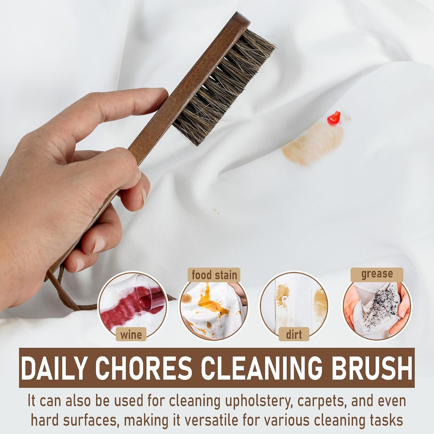 TAKAVU Horsehair Laundry Stain Brush Set, 2 Pack, Soft Bristle | Spot & Pre-Wash Cleaner for Delicate Fabrics, Clothes & Garments, Gentle Fabric Care, Removes Set-In Stains, Travel Use