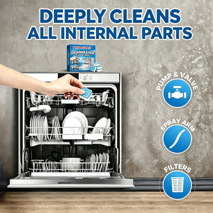 Heavy Duty Dishwasher Cleaner & Deodorizer Tablets, Descaler, Deep Cleaning, Natural Odor & Smell Remover, Calcium, Limescale, Hard Water Marks, Grease, Septic Safe Pods (12 Tabs 1 Yr Supply)