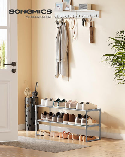 SONGMICS Shoe Rack, 6-Tier Shoe Organizer, Metal Storage Shelf, Upright or Upside Down, for 24-30 Pairs, Stackable, for Entryway, 11.8 x 36.2 x 42.7 Inches, Black ULSA306BH01