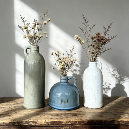 Ceramic Vase Set of 3,Rustic Vase Home Decor, Farmhouse Vase Decor for Shelves,Entry Table,Living Room,Fireplace