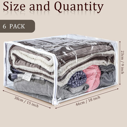 6 Packs Clear Zippered Storage Bags 24 x 20 x 11 Inch Sweater Moth Bags Vinyl Plastic Storage for Blankets Clothes Bed Sheet Organizer with Zipper for Closet Linen Sweater Clothes Comforters Pillow