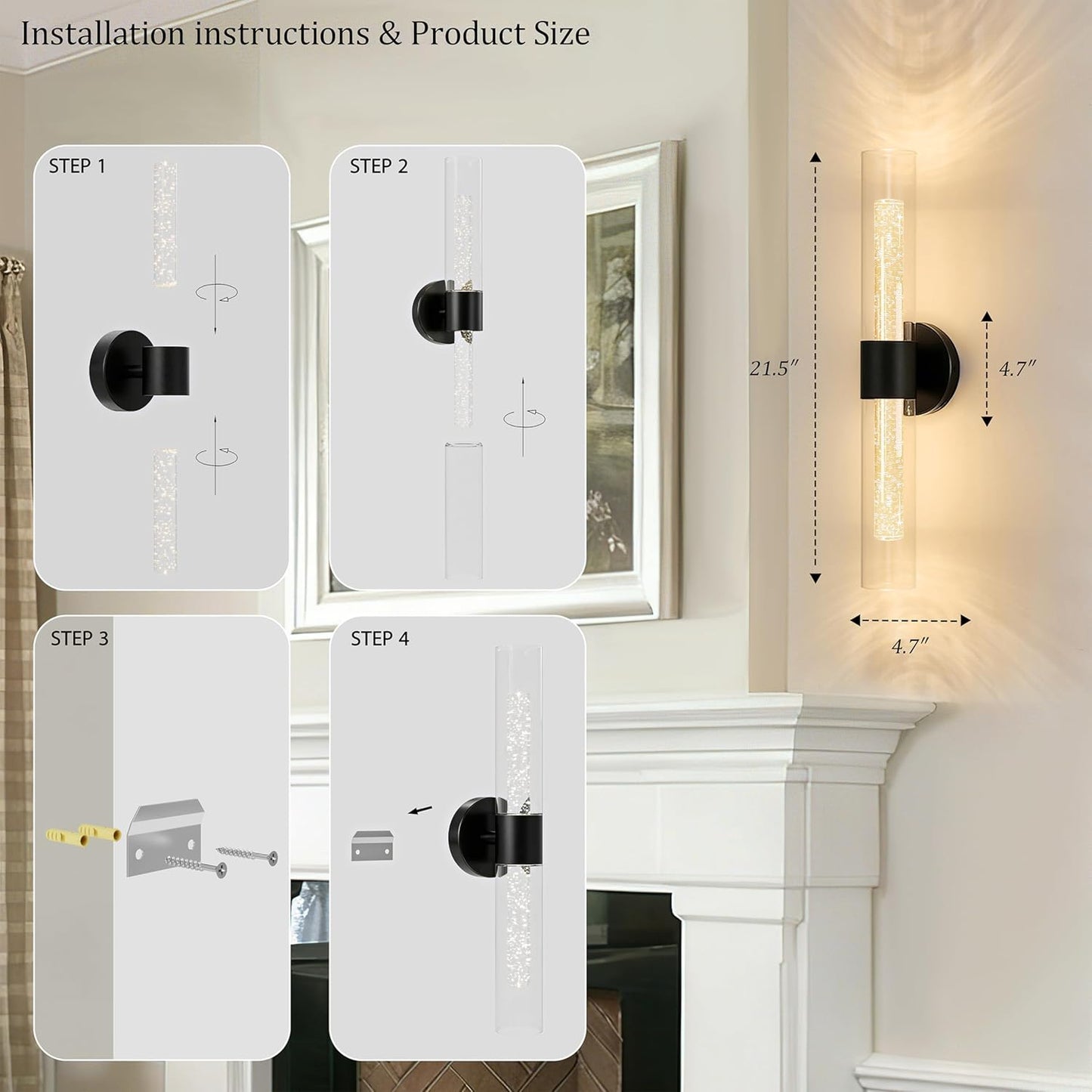 Morauroral Gold Battery Operated Wall Sconces Set of Two, Rechargeable Wall Sconce with Dimmable Remote Control, 20 Inch Wireless Sconce Wall Light for Bedroom, Living Room (Bulbs Included)