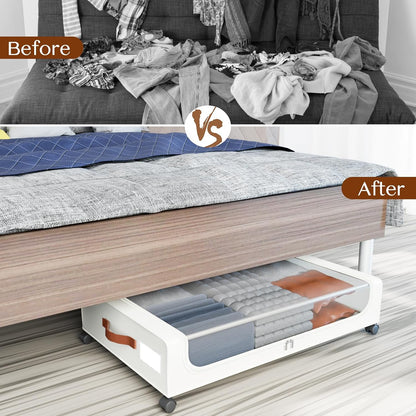 Under Bed Storage with Wheels, UnderBed Storage Containers with Clear Lid and Handles, XXL 60L Under the Bed Storage Bins Drawers for Clothes,Blankets,Shoes,Books (BLACK, 2 PACK)