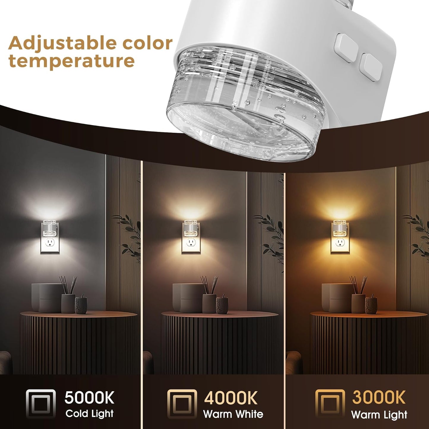 L LOHAS LED Night Light, Bubble Night Lights Plug into Wall,2 Pack 3000K/4000k/5000K Adjustable Color Temperature Night Light,Dimmable Nightlights with Dusk to Dawn Sensor for Rooms Bathroom Hallway