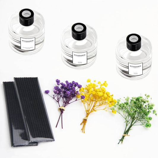 Reed Diffuser Set of 3 Pack,Lavender Eucalyptus/White Jasmine/Lemongrass Scented Oil Diffuser with 24 Sticks(1.7 fl oz Each Pack),Air Freshener for Bedroom Bathroom Office | Shelf Decor