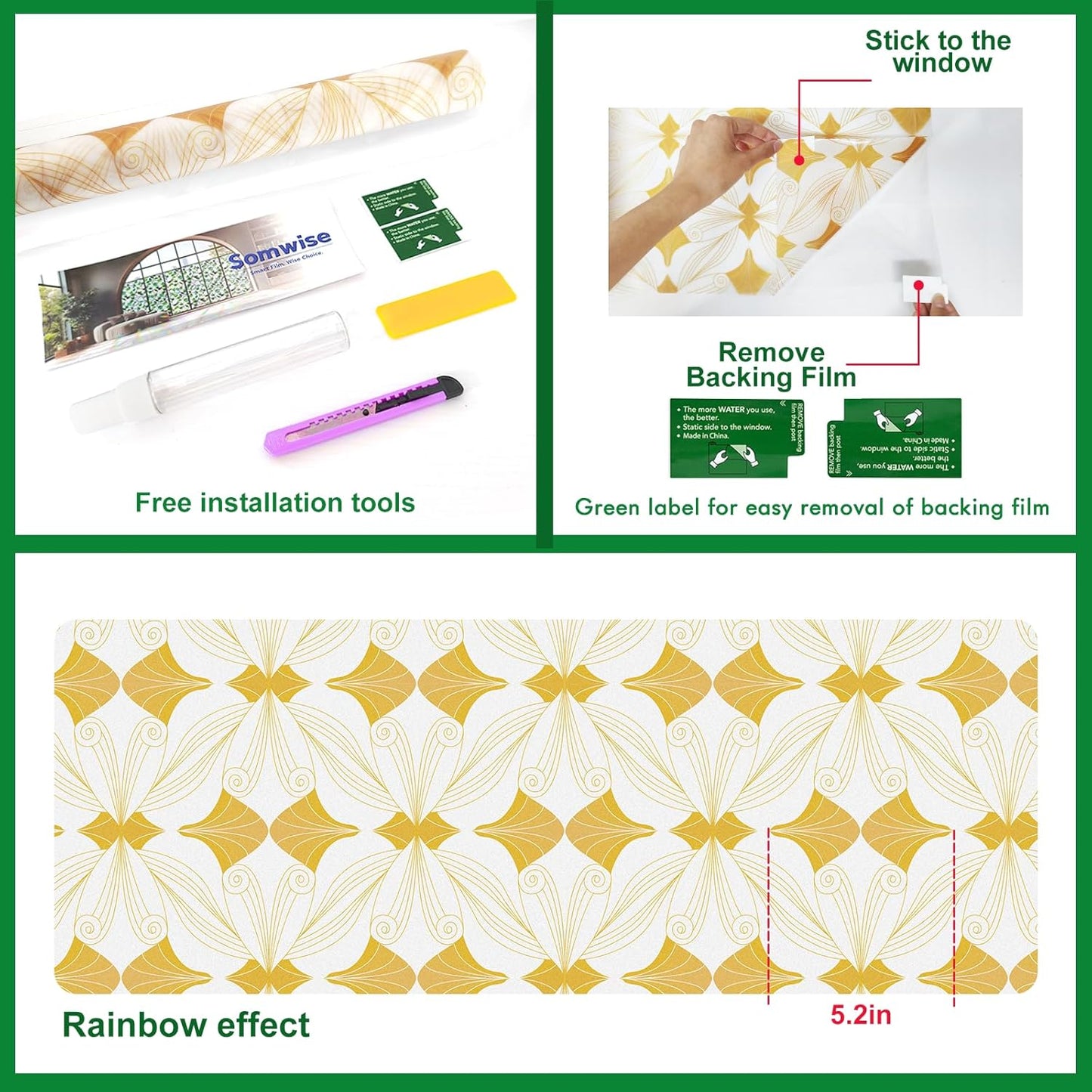 SOMWISE Frosted Glass Window Film, Heat Insulation, UV Block, Anti-Glare, One Way Privacy Tint, Static Cling for Home Bathroom Door, Renter Friendly, Day & Night Privacy
