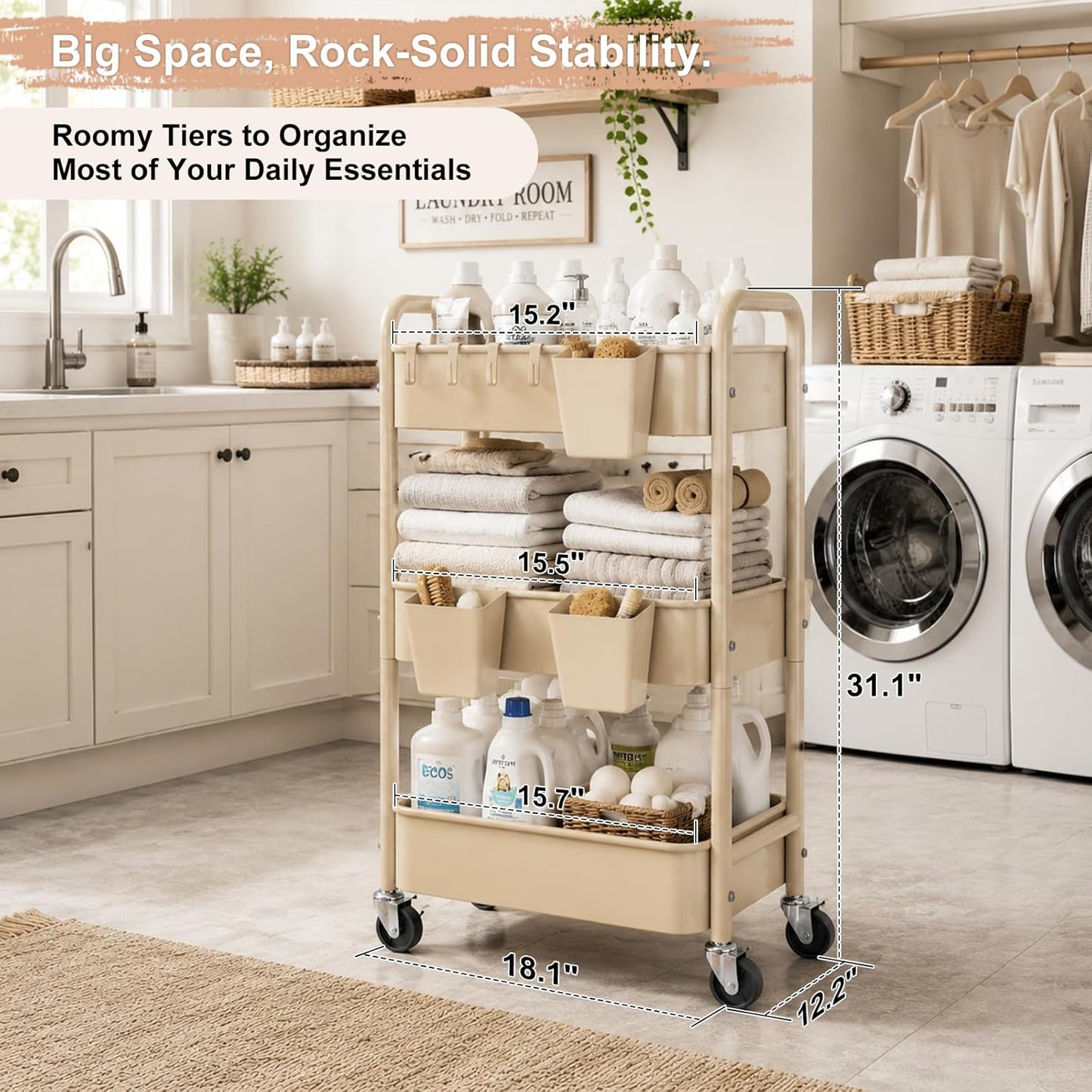 2 Tier Small Rolling Cart Metal with Wheels, White Under Desk Storage Cart on Wheels, Short Utility Roller Caddy Carts Organizer for Art,Craft,Pantry,Bathroom, Two Tiered Shelf Trolley,22 Inches Tall