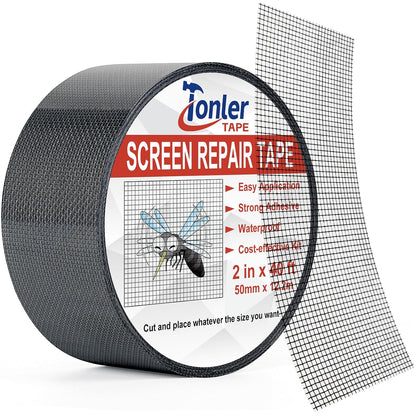 Window Screen Repair Tape 2 in x 40 FT Fiberglass Strong Adhesive Screen Patch, Waterproof Mesh Repair Kit for Window & Door Screen Holes Tears - Gray