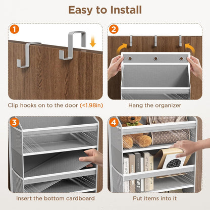6 Tiers Over The Door Organizer, Heavy Duty Hanging Organizer Storage with Large Capacity Pockets, Behind Door Storage Hanging Shelves for Closet Wall Bathroom Bedroom Nursery Pantry, 1 Pack Grey