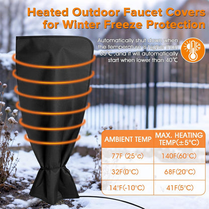 Heated Outdoor Faucet Covers for Winter Freeze Protection, 25.6" x 13.8" Outdoor Faucet Heating Cover, Reusable Waterproof Spigot Cover Winter Insulated Long Faucets Sock for Outside Faucet Hydrant