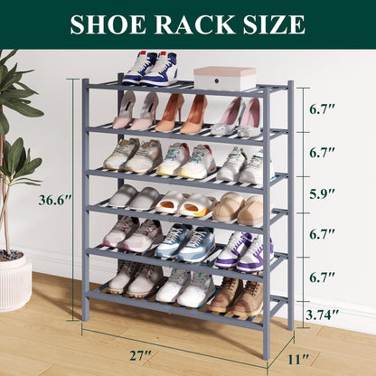 Smiry Bamboo Shoe Rack for Closet, 3 Tier Wooden Shoe Organizer, Stackable Wood Shoe Storage Shelf for Entryway, 14 Vertical Slats, One-piece Heavy-Duty Legs, 26.77"x11.02"x18.31", Natural