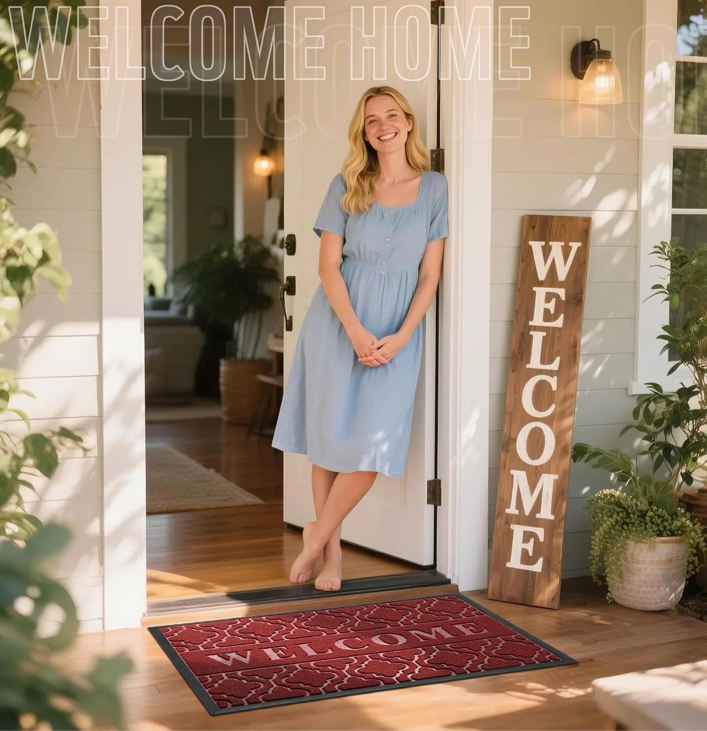 Yimobra Welcome Mat Outdoor Indoor, All-Weather Waterproof Front Door Mat Outside Entrance, Non-Slip Low Profile Porch Patio Doormat, 29.5x17, Black