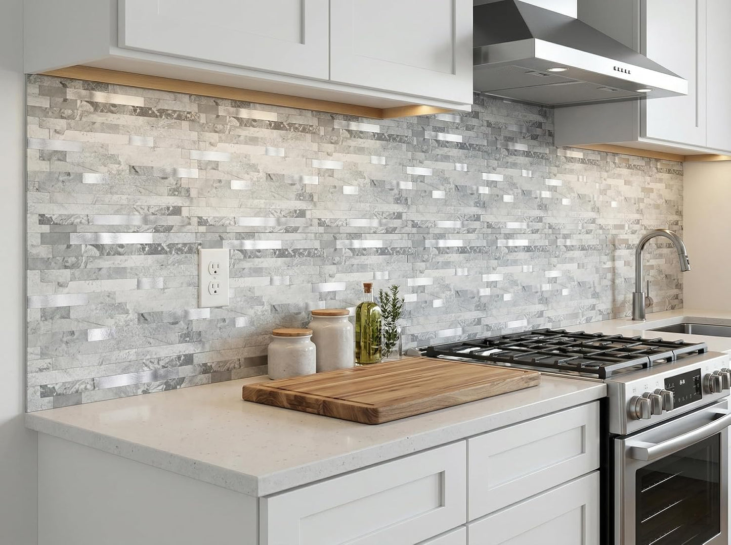 Yipscazo 2026 New Upgrade 11.34" X 11.57" Peel and Stick Backsplash, Stick on Backsplash Tiles for Kitchen, Bathroom, Fireplace (10 Sheets, Beige Rocks + Rose Gold)