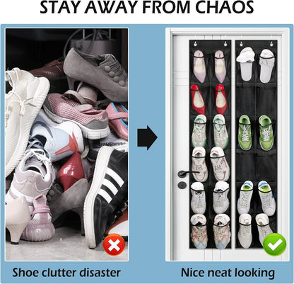 MISSLO Over The Door Shoe Organizer 12 Large Mesh Pockets Hanging Narrow Closet Door, White, 2 Pack