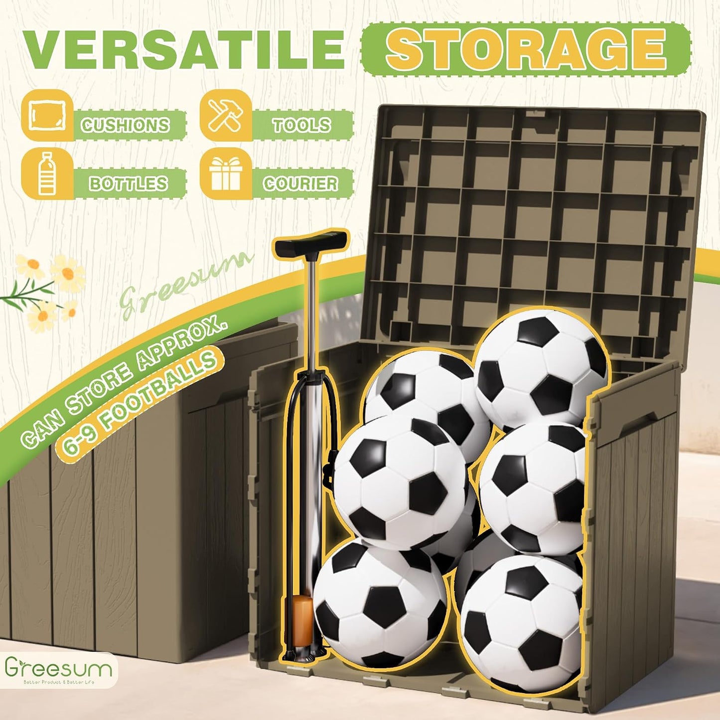 Greesum 31 Gallon Resin Deck Box All Weather Outdoor Storage Boxes for Patio Furniture Set,Outdoor Toys,Garden Tools,Black