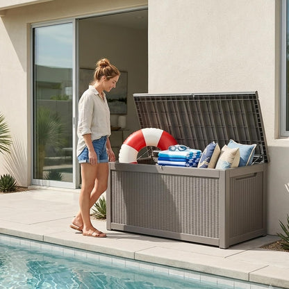 Outdoor Storage Box, 320 Gallon Waterproof Deck Box [Upgraded 3.0], Dual Gas-Spring Ultimate Resin Organizer for King Cushions, Heavy-Duty Lockable Estate Storage Bench, Backyard BBQ, Black