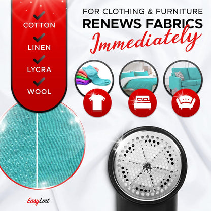 EasyLint Rechargeable Fabric Shaver Lint Remover, Effectively Remove Fuzz, Pills & Bobbles from Clothes, Sweaters, Couch and Furniture, 3-Speeds, 6-Leaf Blade Lint Shaver, LED Display & USB Charging