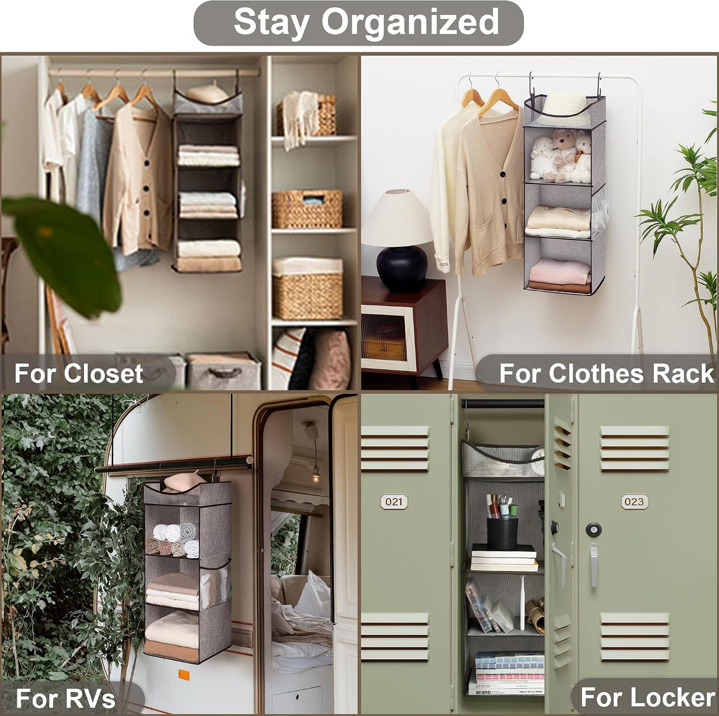 StorageWorks Hanging Closet Organizer, 3-Shelf Hanging Closet Shelves with Top Shelf, 15 ¾"W x 12" D x 31" H, Extra-Large Space, Ivory White
