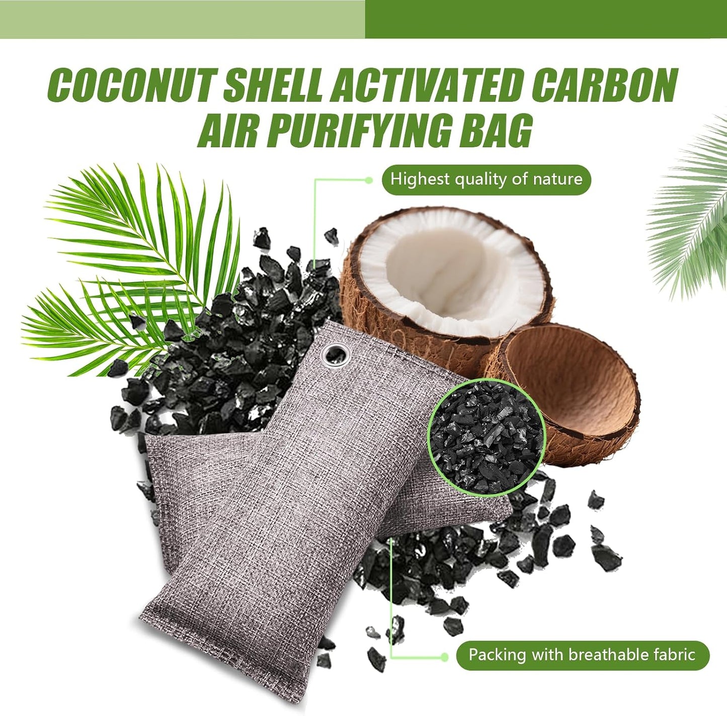 Activated Charcoal Bags Odor Absorbers, Activated Charcoal Odor Absorber for Strong Odors in Car, Closet, Shoe, Pet, Smoke, Basement. Coconut Shell Air Purifying Bag(1 x 500g）